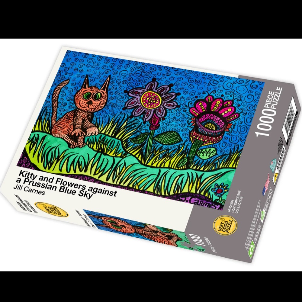 Very Good‎ Puzzle Kitty and Flowers against a Prussian Blue Sky Jill Carnes 1000